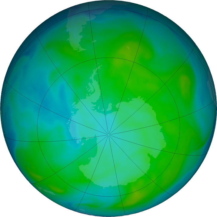 Antarctic ozone map for 08 January 2017